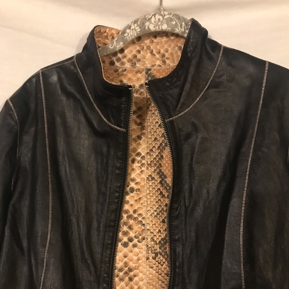 Faux Leather Reversible Snake Skin and Black with White Stitching - Picture 2 of 5